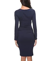 Vestido ajustado de manga larga con cuello en V lindo y manga larga con cuello en V de Missufe para mujer