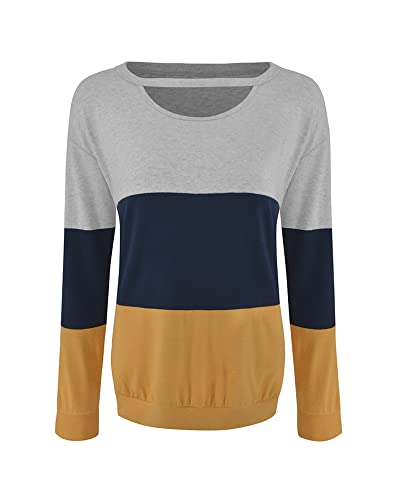 MINCLOUSE WOMEN’S COLOR BLOCK LONG SLEEVES TUNIC CUTOUT CHOKER TOPS CREW NECK CASUAL LOOSE BLOUSES CUTE SWEATSHIRTS