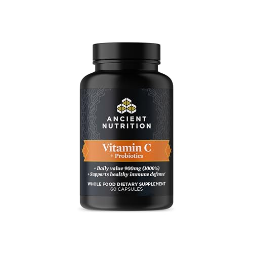 Ancient Nutrition Probiotics and Vitamin C Supplement, Supports Healthy Immune System and Gut Health, Made Without GMOs, Superfoods Supplement, Paleo and Keto Friendly, 30 Servings