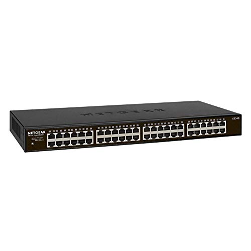 Netgear GS348 Switch 48 Puertos, Switch Gigabit Unmanaged, Switch ethernet de sobremesa o Bastidor, Caja de Metal sin Ventilador