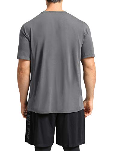 Neleus Men's Workout Shirts Short Sleeve Athletic Running T-Shirt,3 Pack,Black/Grey/Blue,XL,EU 2XL
