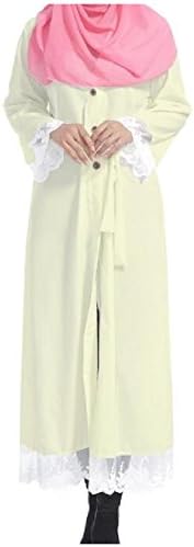 Mfasica Womens Lace Patch Waist Belt Vogue Long Sleeve Long Dress Abaya Beige L