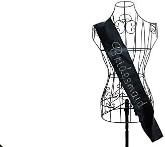 BACHELORETTE PARTY &amp; BRIDAL SHOWER ACCESSORIES - Two Layer Black Satin Rhinestone Bridesmaid Sash