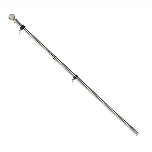 Evergreen Weather Safe Iron Extendable House and Estate Flag Pole with Two Ring Clips - Extends from 35" L x 1.8" W to 60" L - for Pole Sleeve and Grommet Flags (Silver)
