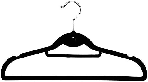 The Great American Hanger CompanyBlack Velvet Cascading Non-Slip SlimLine Hanger with Notches and Tie Bar, Box of 25 Space Saving Stackable Suit Hangers with Chrome Hook