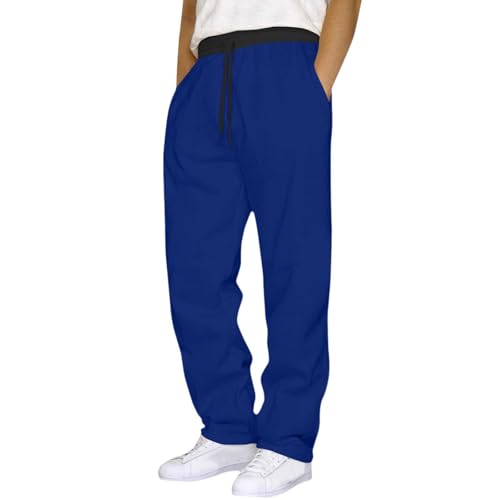 Mens Trousers Drawstring Elastic Waistband Sweatpants with Pockets Straight Leg Joggers Pants Relaxed-Fit Gym Athletic Jogging Bottoms Daily Wear Workout Tracksuit Bottoms Blue