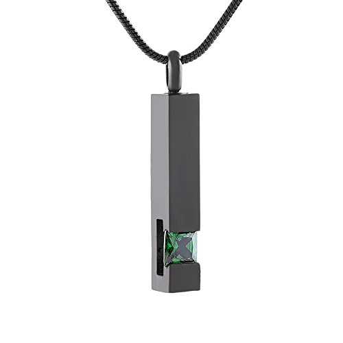 Inlay Multi-Colored Crystal Bar Memorial Urn Necklaces for Cremation Ashes Stainless Steel Keepsake Jewelry (Green)