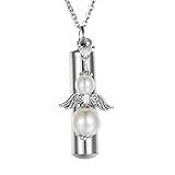 HooAMI Pearl Angel Wings Charm Memorial Urn Necklace Stainless Steel Cremation Jewelry