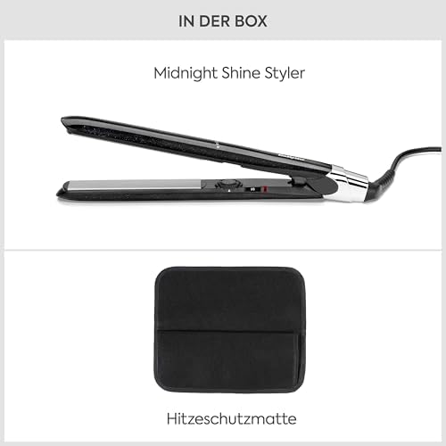 Midnight Shine Glätteisen, Haarglätter mit Titan‑Keramikplatten, Extra lange Stylingplatten, 13 Temperaturstufen (170–235°C), Schnellaufheizung, Anti‑Frizz Glanz Finish, ST590E