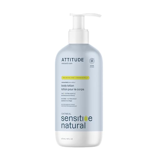 ATTITUDE BODY LOTION FOR SENSITIVE SKIN WITH OAT, EWG VERIFIED, DERMATOLOGICALLY TESTED, VEGAN, EXTRA GENTLE, UNSCENTED, 16 FL OZ