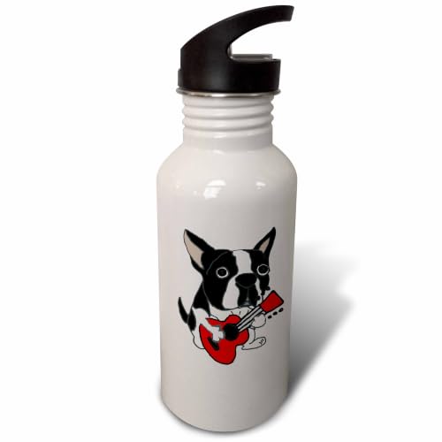 3dRose All Smiles Art Music - Funny Cute Boston Terrier Puppy Dog Playing Guita…