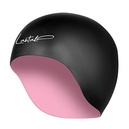 Swim Cap Reversible 3D - Swimming Cap Women Men - Silicone Swim Cap Waterproof- Best for Short and Medium Long Hair - Adult Swim Cap - Youth Swim Cap - Swim Hats (Black & Rose Quartz)