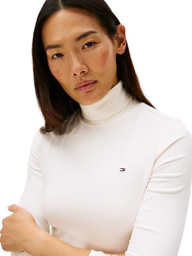 Jersey Mujer Slim Rib con Cuello Vuelto, Blanco (Ivory Silk), XL