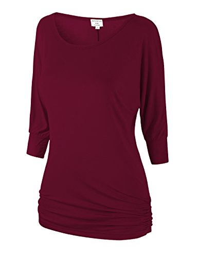 Match Women's 3/4 Sleeve Drape Top with Side Shirring (140 Wine red,X-Large)