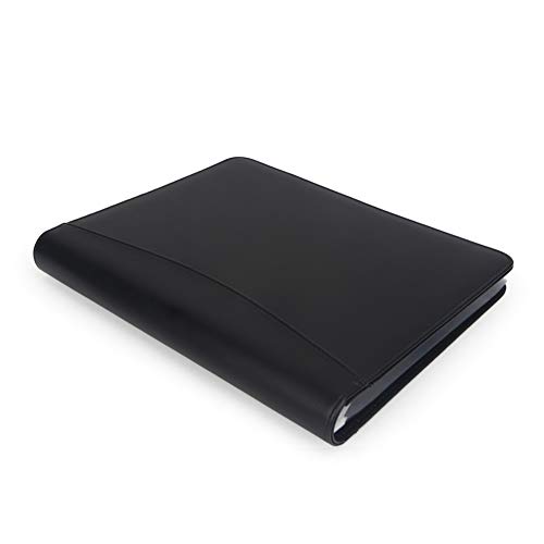 Freeprint 3 Ring Portfolio Binder with Writing Pad - PU Leather Professional Resume Padfolio Folder/Document Organizer for Interview & Business, Black