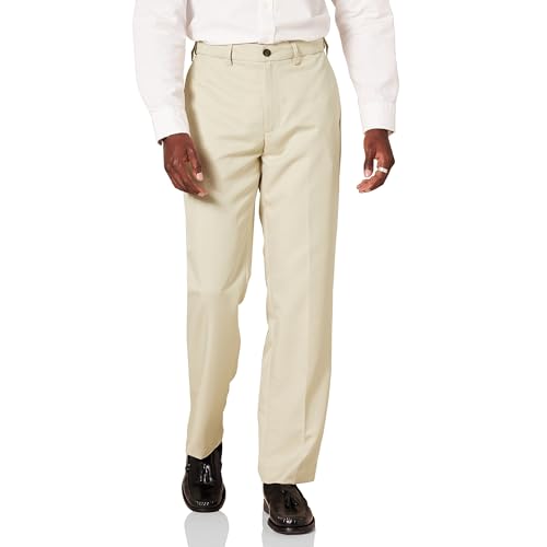 Amazon Essentials Men's Classic-Fit Expandable-Waist Flat-Front Dress Pants, St…