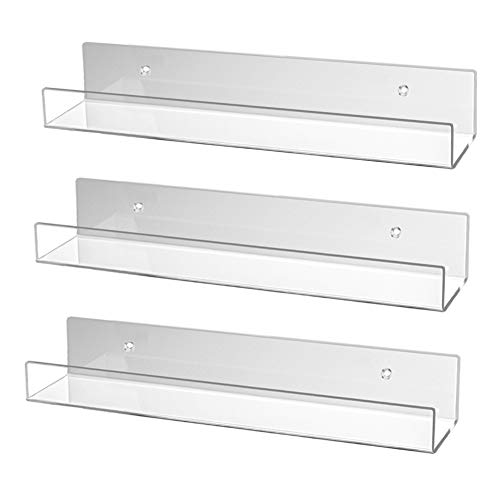 Sanasic Set of 3 Acrylic Floating Wall Shelves, Display Ledges Storage Organizer for Bedroom Bathroom Kitchen Office, 16.5
