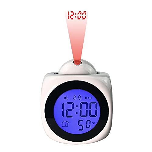 LetCart LCD Clock Projection Alarm Clock for Bedrooms Digital Voice Report Alarm Clock 12/24 H/Thermometer/Snooze/Desk Wall Ceiling Clock