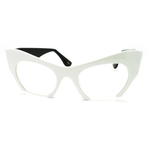 White High Fashion Runway Croped Exposed Lens Cat Eye Glasses