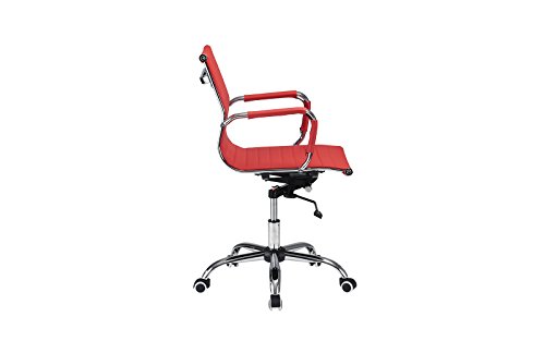 image for Sofamania Modern Ribbed Faux Leather Office Chair, Mid Back Ergonomic 