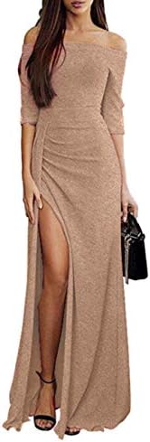 MuCoo Women's Glitter Off Shoulder Evening Gowns Slim Slit Cocktail Party Long Maxi Dress