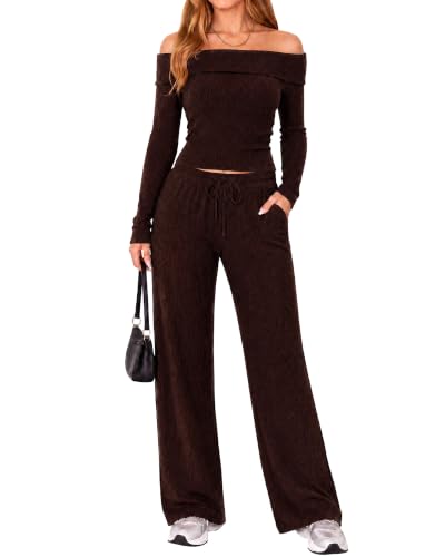 Womens 2 Piece Lounge Sets Matching Going Out Fall Outfits (Dark Brown, S) at Amazon