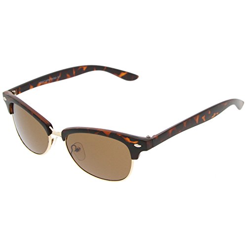 zeroUV - Classic Oval Shaped Semi-Rimless Half Frame Horn Rimmed Sunglasses (Black-Silver Brown)