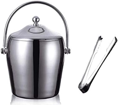 Stainless Steel Ice Bucket Chiller Set with Tongs, Lid; Double Walled Insulated Design; Great for Cocktail Parties, Barware, Serverware, Holding Ice, Wine, Champagne (2-Litre)