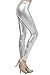 Metallic Footless Leggings Tights Liquid Shiny Costume Pants (Large, Silver)