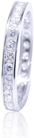 De Lelu Sterling Silver Clear Cubic Zirconia Eternity Forever Band Ring, Size 10