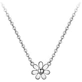Dtja Cute Daisy Flower Pendant Necklace for Women 925 Sterling Silver Dainty Small Cherry Blossom Link Charm Choker Chain Adjustable Necklaces Delicate Mothers Birthday Jewelry Gift Box 18 inch