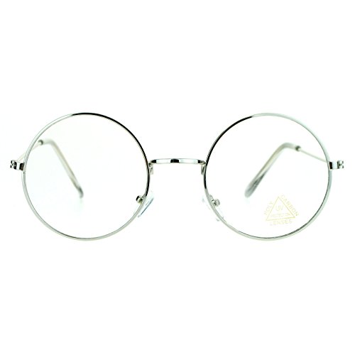 SA106 Ultra Flat Lens Trendy Circle Round Lens Retro Eye Glasses Silver