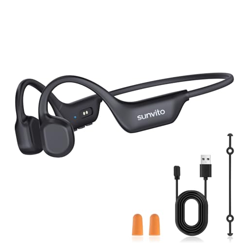 sunvito Knochenschall Kopfhörer Bluetooth 6.0, offene Bluetooth-Funkkopfhörer für Sport, wasserdichte, leichte Ohrhörer mit Ohrstöpseln für Laufsport, Fitnessstudio, Radfahren, schwarz