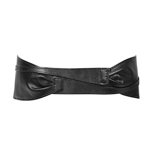 Womens Faux Leather Obi Belt Wrap Sash Cinch Waistband for Dresses Halloween Costume, Black S