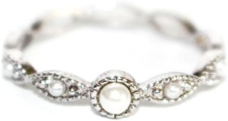 Gieschen Jewelers "Penta" 14K Rose / White Gold-Plated Stackable Ring with Simulated Pearl