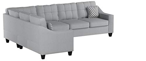 Oliver Smith - Large Light Grey Linen Cloth Modern Contemporary Upholstered Quality Sectional Left or Right Adjustable Sectional 106" x 82.5" x 34" - Thumbnail 3