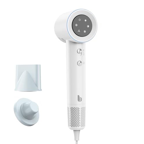 Secadora de Pelo Profesional 110000 RPM - 1500W GD029, Pantalla LCD, 3 Velocidades & 3 Temperaturas, Iones Negativos, Ligera, Concentrador Extraíble, Montaje en Pared Magnético, Blanco