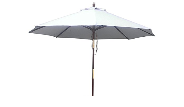 Amazon Com Patio Umbrella 9 Wooden Furniture Market Outdoor Umbrella W Pulley System Natural Color Garden Outdoor