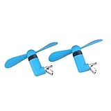 USB Phone Fan Mini Portable Cooler for Andriod with Two Leaves (Two Pack) (Blue)