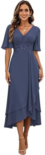 Amazon.com: HGps8w Mother of The Groom Dresses for Wedding Half Sleeves  Lace Appliques High Low Chiffon Scoop Neck Formal Evening Dress : Clothing,  Shoes & Jewelry