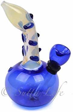 SuttaLife Pyrex Glass Smoking Water Pipe, Hand Crafted Bong, Blue Coloured 6"