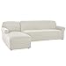CHUN YI 2 Pieces L-Shaped Left Chaise Jacquard Polyester Stretch Fabric Sectional Sofa Slipcovers Dust-Proof L Shape Corner 2 Seats Sofa Cover Set for Living Room (Cream White)