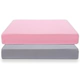 COSMOPLUS Knitted Crib Sheet Set -2 Pack Stretchy Crib Sheets for Boys Girls,Universal Knit Fitted for Standard Baby Toddler Crib Mattress,Gray/Pink