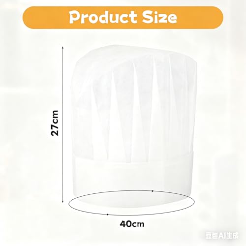 20 Pack Disposable kids Chef Hat, Adjustable Non Woven Bakery Hats for kids, Disposable DIY Kitchen Cooking Chef Cap for Cooking, Baking, Pizza Party, Hibachi Party Decorations (White/27 * 20cm)