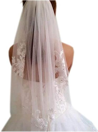 Womens 1 Tier Tulle Lace Appliques Short Wedding Bridal Veil with Comb