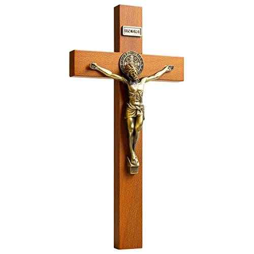 KUXBET Crucifix Wall Cross Catholic 10 Inch Wooden Jesus Christ Wall Hanging Cross for Home Decor