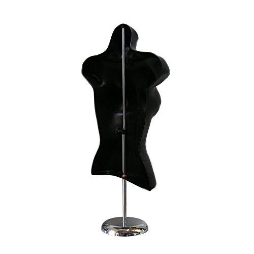 Female Mannequin Torso with Stand by EZ Mannequins, Body T Shirt Display, 8" Deluxe Metal Base, 18" to 36"H Table Top Manikin, Easy to Assembly and Transport. for Indoor or Outdoor displays. (Black)