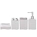 MyGift 4 Piece White Ceramic Complete Bathroom Accessory Set with Ribbed Design - Toothbrush Holder, Tumbler, Lotion/Soap Dispenser and Soap Dish
