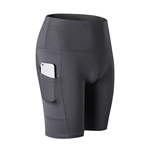 TIFENNY Women's High Waist Yoga Shorts Quick Drying Abdomen Control Training Running Pants Sweatpants with Pockets Gray
