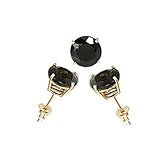 14K Yellow Gold Stud Earring Aprx .50 Carat Total Weight, 4mm Each Round Black Simulated Diamond Earring. Set on Prong Setting & Friction Style Post